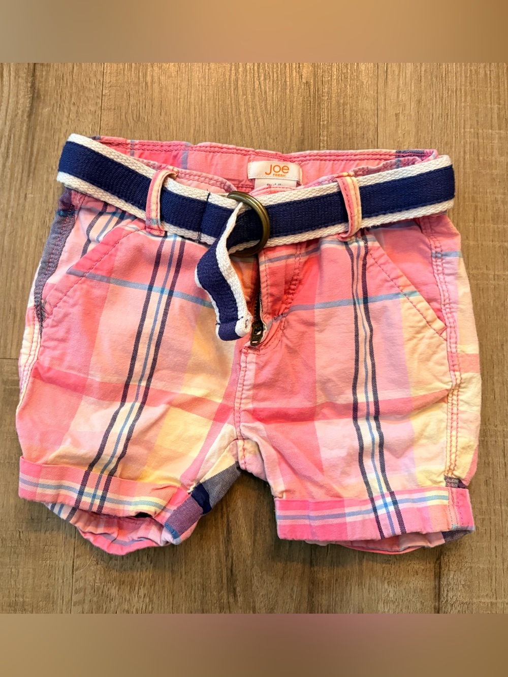 🌼3/$20 Joe Fresh Pink Plaid Kids Shorts with Navy Accent Belt